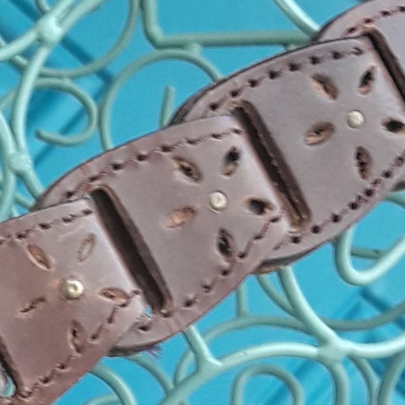 Genuine Leather Belt Metal Studs Embossed Tooled  Cut Outs Reversable main image 4